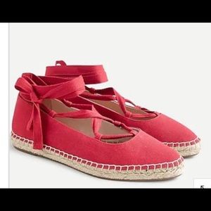 NWT J. Crew Womens red flat canvas espadrilles, Size 12